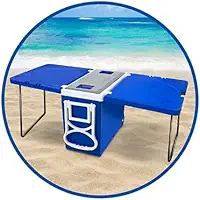 Caixa Térmica Multifuncional 3 em 1 – 2 Mesas Retráteis e Cooler 32L, Prática e Ideal para Praia, Camping e Lazer