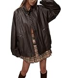 Bakyarder Women's Oversized Y2K Jackets, Leather Faux Motorcycle Side Zip Moto Biker Coat Fall Outfits Vintage Jackets Coffee Medium