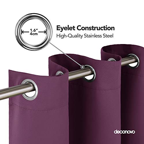 Image of Deconovo Bedroom Eyelet Curtains Thermal Insulated Noise Reducing Ring Top Blackout Curtains for Livingroom Purple 46x63 Inch 2 Panels
