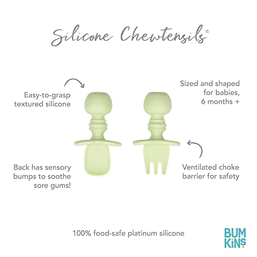 Bumkins Baby Utensils Set, Chewtensils Silicone Spoons for Dipping, Self-Feeding, Baby Led Weaning, Trainer Learning, First Stage Eating, Soft Practice Fork and Spoon, Babies 6 Months, Sage Green by Bumkins - Image 5