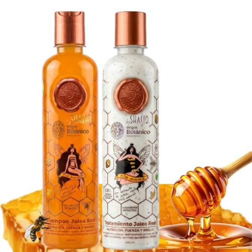 RITUAL BOTANICO | KIT Jalea Real y Miel Crecimiento Nutricin Fuerza y Brillo: Shampoo + Tratamiento reparador con Provitamina B5 aminoacidos y microalgas -100% Colombiano 400mL c/u