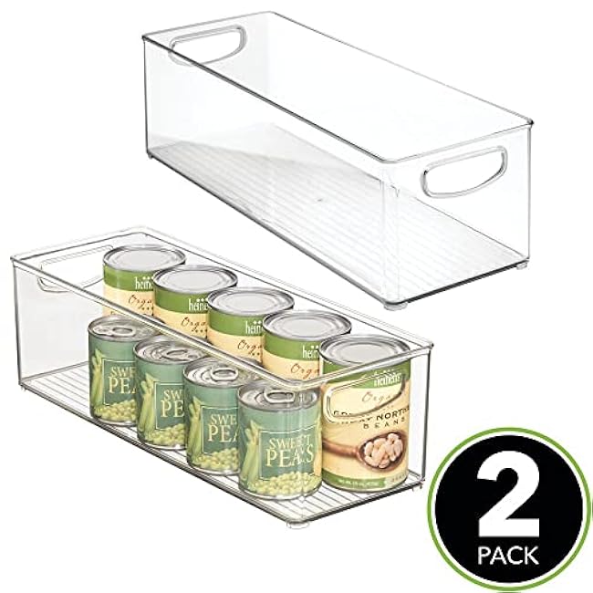 mDesign Plastic Stackable Kitchen Organizer - Storage Bin with Handles for Refrigerator, Freezer, Cabinet, and Pantry Shelves Organization - Food Container - 2 Pack - Clear