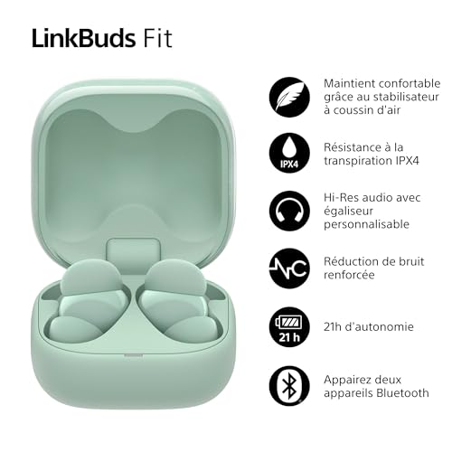 Sony LinkBuds Fit Ecouteurs Bluetooth sans Fil à réduction de Bruit Confortables IPX4 Hi Res Audio Mode Ambient Sound 21h d'autonomie Connexion multipoint iOS et Android - vue 3