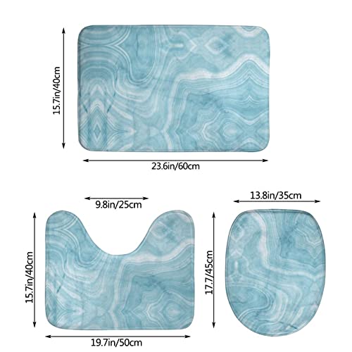 UBINYSS Badematte + Konturmatte + Toilettendeckelbezug, Blau Schöner Marmor 3 Stück Badematte Set, mit Anti-Rutsch-Klebeboden – Bild 3
