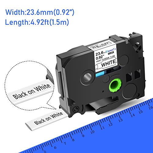 Image of USUPERINK 2 Pack Compatible for Brother Ptouch HSe-251 HSe251 HS-251 HS251 AHS-251 23.6mm 1 inch Black on White TZe Heat Shrink Tube Label Tapes