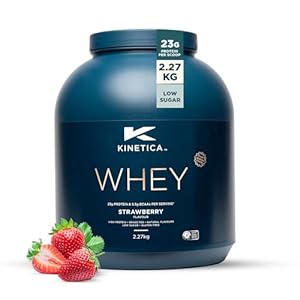Kinetica Sports Whey Protein Powder – Strawberry Flavour |23g Protein/Serve, 76 Servings/2.27Kg Pack |Gluten Free Supplement |Optimum for Muscle Growth & Recovery |Mixes Well with Water, Milk & Shakes