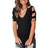 Jescakoo Women's T Shirts Solid Color Deep V Neck Tops Loose fit Blouses Black L