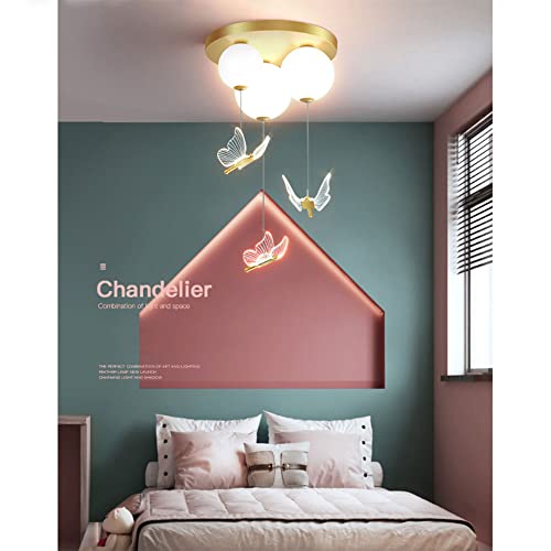 Mgjxtwg Led Creative Children's Room Balloon Bedroom Ceiling Light Net Red Boy Butterfly Ceiling Hanging Lamp Romantic Girl Pink Princess Bedroom Living Room Chandelier #TOP2