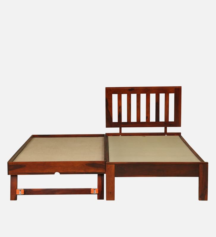 Image of Solid Sheesham Wood Wave Single Bed with Box Storage, Wooden Single Bed Cot Palang for Bedroom, Guest Room, Home and Hotel, Honey Oak Finish Durable Wooden Furniture