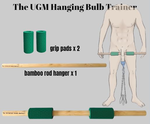 The Unlimited Growth Method UGM Hanging Bulb Trainer | Training Accessory for Penile Traction Therapy | Use with The UGM Ligament Traction Trainer or Easy Shaft Hanger, Wood, Green Grips