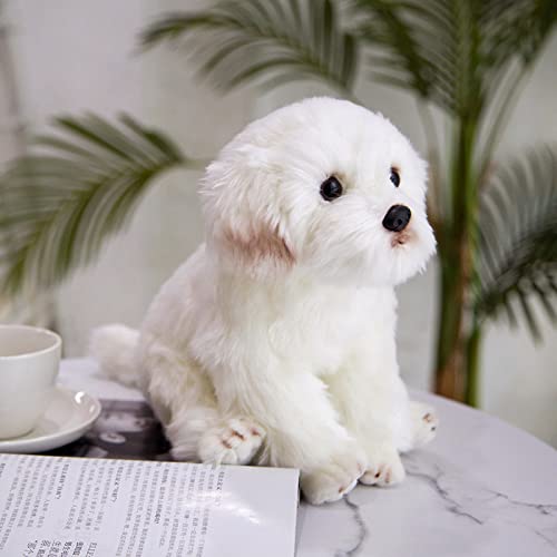 Lindo Juguete de Peluche de Perro maltés de simulación Bichón Frise Cachorro de Peluche Juguete para Perros Apaciguar muñecas para niños Regalo de cumpleaños 38 * 21 * 26 cm Blanco