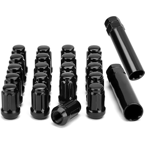 glorider M12x1.5 Spline Lug Nuts, 20pcs 12x1.5 Lug Nuts Black with 2 Socket Key,Lock Nuts for Accord Civic CRV YJ MK RT Odyssey Element HRV Legend XRV Courier Escape Escort Fiesta Focus Fusion Sierra Cover