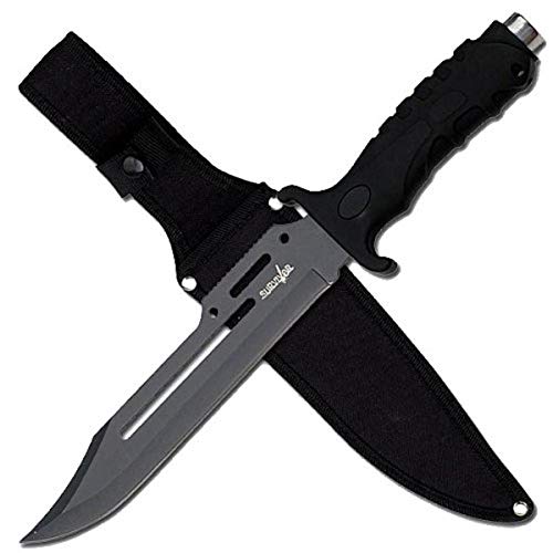 Survivor Outdoor HK-1036S Fixed Blade Outdoor Knife, Black Straight Edge Blade, Black Rubber Handle, 10-1/2-Inch Overall