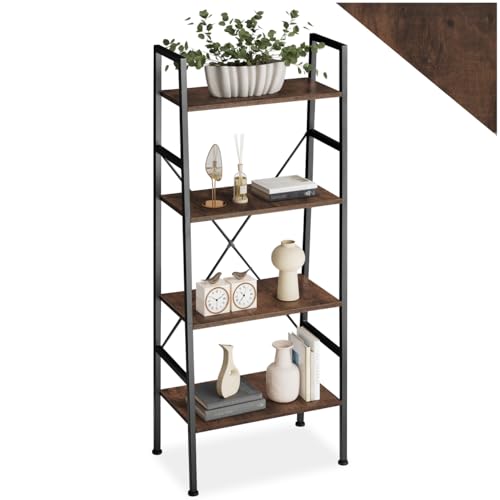 tectake® Industrial Leiterregal mit 4 Ebenen, Regal schmal 57,5 x 35,5 x 139cm, Bücherregal Wand, als Raumteiler Regal, Küchenregal Wand, Nischenregal, Bookshelf - Industrial Dunkelbraun