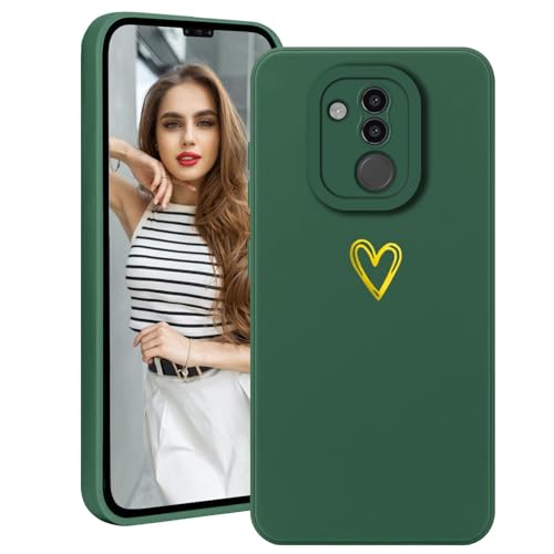 Demnkun Funda para Huawei Mate 20 Lite Funda de Silicona Original, Suave Slim Ligera TPU Huawei Mate 20 Lite Funda Protectora Cámara, Resistente a Golpes Case con Patrón de Corazón Dorado Verde