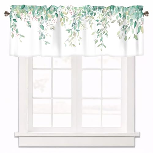 AYTTBIS Green Eucalyptus Leaves Curtain Valance for Windows Watercolor Floral Window Treatments 1 Panel Short Curtains for Kitchen Windows Bathroom Bedroom,42 x 12 Inch by AYTTBIS - Used condition - US$5.54