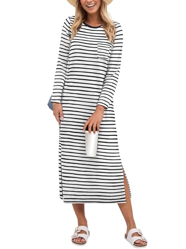 Image of ANRABESS Women Fall Long Sleeve Midi T Shirt Dresses with Pockets