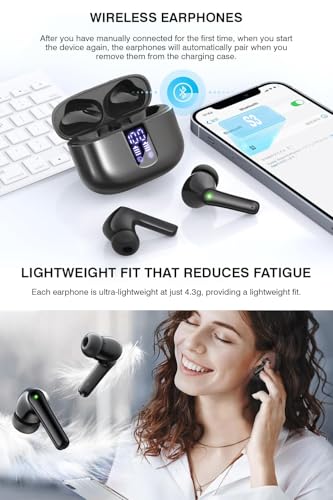 Image of Wireless Earbuds, Bluetooth 5.3 Headphones with HiFi Stereo Sound, 48H Playtime with LED Power Display Charging Case, IP6 Waterproof in Ear Earphone with Mic for Sport