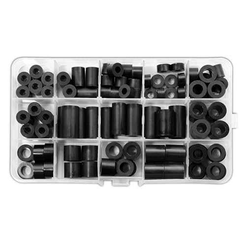 90 Pcs ABS Round Spacers Washers Assortment Kit, M6 M8 Non-Threaded Column Standoff Spacer, Nylon Spacers Fixings Washers, Plastic Spacers with Storage Box, 14 Different Sizes
