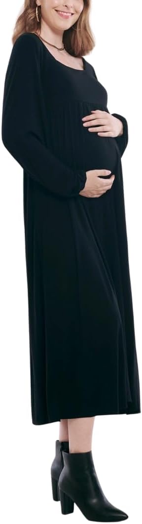 Motherhood Maternity Women’s Long Sleeve Empire Waist Maxi Pregnancy Dress