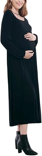 Motherhood Maternity Women’s Long Sleeve Empire Waist Maxi Pregnancy Dress, Blac