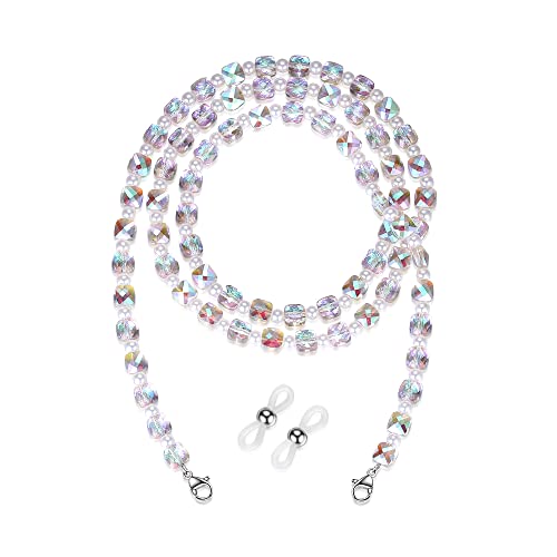 Revemcn Crystal Beaded Eyeglass Chain Face Mask Holder Chain Necklace Mask Lanyard Glasses Strap For Women Sunglasses Chains (Pink & Purple) #TOP7