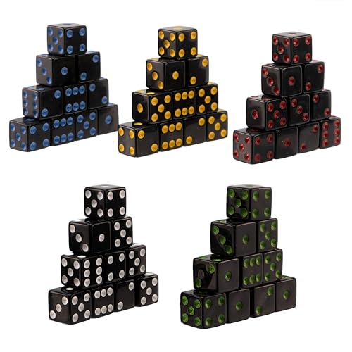 PLAYZOCO Dados 6 Caras Negros, Enseñanza de Matemática, Dados educativos de 6 Caras, Casino, Dados didácticos, Dados de Aprendizaje matemático, Dados pedagógicos, Dados D6, 50 Unidades, Negros