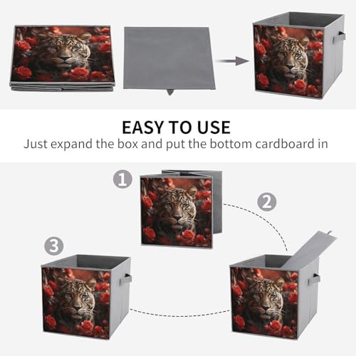 Boîtes de rangement tigre et rose x6 pliables et empilables