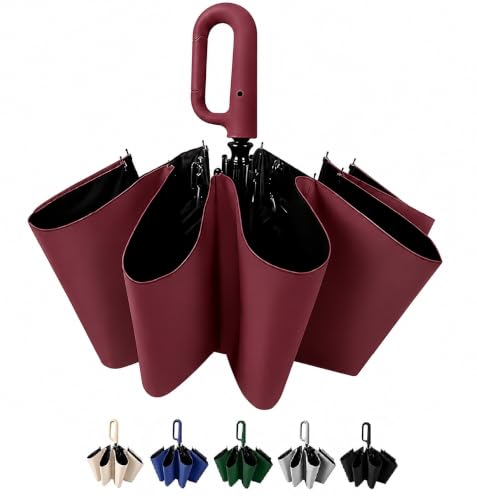 Image of Auto Open Umbrella with Carabiner Hook Handle - 3 Fold Compact Travel Umbrella for Men & Women | Double Fibreglass Wind Resistant Frame | UV Coated Sun & Rain Protection