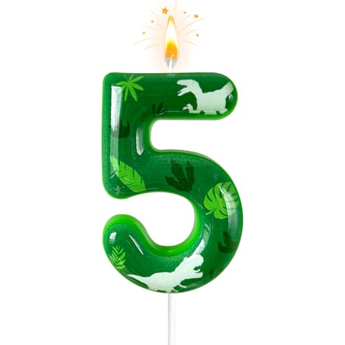 Lurevian Green Dinosaur Number 5 Candle