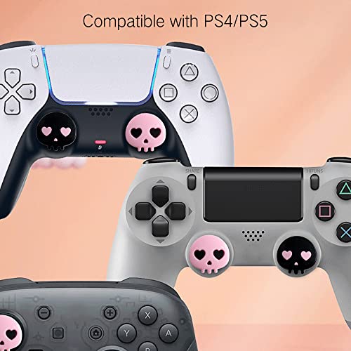 Image of PERFECTSIGHT Cute Thumb Grip Caps for PS5 /PS4 Controller, Halloween Silicone Analog Stick Caps for Xbox Series X /S, Thumbstick Grips Joystick Button Cover for Switch 2 / Switch Pro (Heart Skulls)