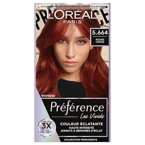 L’ORÉAL PARIS - Coloration Cheveux Permanente - Longue Durée & Lumineuse - Couvre 100% des Cheveux Blancs - Préférence Les Vivids - Nuance : Rouge Cerise...