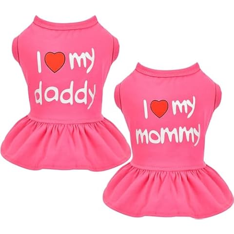 2 Pieces Dog Dresses for Small Dogs Girl Spring Summer Dog Clothes for Chihuahua Yorkie I Love My Mom/Daddy Cute Dog Tutu Skirt Puppy Dresses Pet Cat Apparel (X-Small) Cover