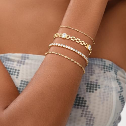 MEVECCO Gold Rope Chain Bracelets,14K Gold Plated Handmade Cute Thin Dainty Bracelet for Women3