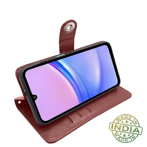 Image of Pikkme Flip Cover Leather Finish | Inside TPU with Card Pockets | Wallet Stand and Shock Proof | Complete Protection Button Flip Case for Samsung Galaxy F15 5G / M15 5G / M15 Prime 5G (Brown)