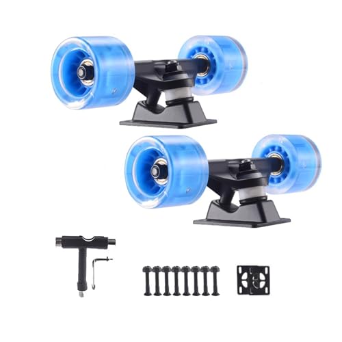 GXBHSP Skateboard Trucks Set Skateboard Trucks and Wheels Set Flash LED Skateboard Wheels and Bearings Set 60mm with Skateboard Pads Skateboard Tool (Blue)