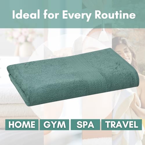 Image of Mafatlal Joy Cotton Bath Towel for Men | 58 x 29 inch Large Size | Soft & Absorbent | Quick Dry | 450 GSM Waffle Weave | Agate Green | Single Towel for Daily Use