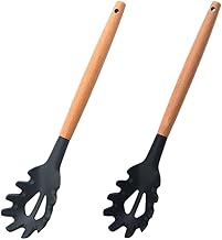 HEMOTON Garfo de Macarrão de Silicone 2 Peças Colher de Macarrão Servidor de Macarrão Com Dentes Colher de Macarrão de Cozinha Filtro de Espaguete