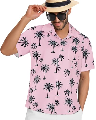 Image of Men Hawaiian Shirt Short Sleeve Summer Beach Button Down Shirts with Pocket