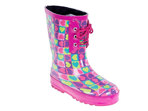 Forever Young Kid's Rubber Lace Up Heart Print Rainboots, 1, Pink