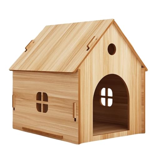 Diexgiy シンプルな犬小屋四季ユニバーサルハウス型小型犬小屋猫小屋屋外厚手犬ケージ猫ケージ (ライトウォルナット,L:長さ57 幅48 高さ59cm)