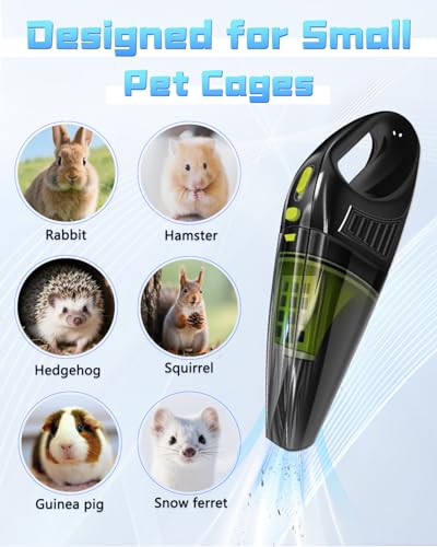 Image of Guinea Pig & Rabbit Poop Vacuum: Extended Capacity Cordless Cleaner for Pet Cages - Tackle Daily Messes of Guinea Pig, Bunny, Bird, Reptile & Other Small Animals - Black
