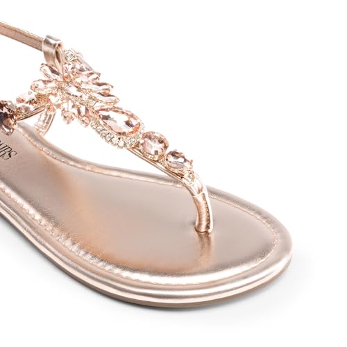 Image of DREAM PAIRS Women's Rhinestone Flat Sandals | Thong Sparkle Dressy Comfortable Adjustable Ankle Strap Sandals for Summer Beach Vacations Wedding Holiday Party