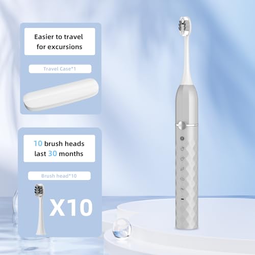 Image of Seapeoa Sonic Electric Toothbrush Set, Equipped with 10 Brush Heads and Travel case, IPX8 Waterproof, 2-Minute Timer, 42000 High-Frequency Vibrations, 5 Modes, The First Choice for Gift Giving