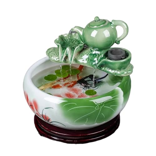 Maceteros para Pecera Pecera redonda de cerámica, pecera for tortugas, sala de estar, pequeña casa, escritorio, pecera decorativa con bomba de agua y tetera de cerámica decorativa Decorativo(Green,32c
