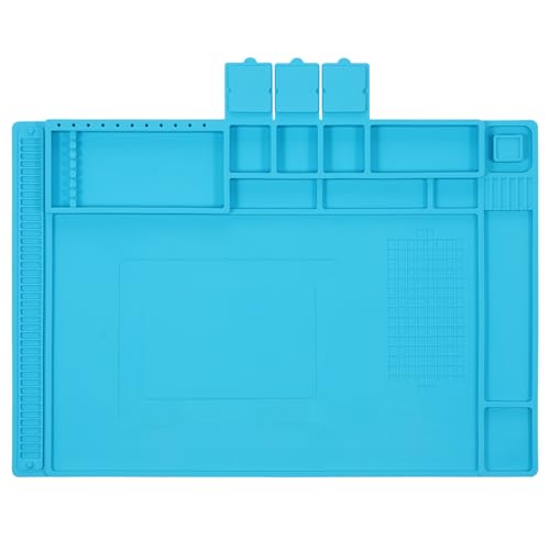 Esterilla de soldadura magnética de silicona, 45 x 30 cm, resistente al calor hasta 500 °C, alfombrilla de trabajo antiestática para electrónica, smartphone y PC (azul)