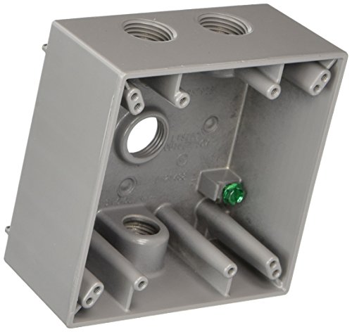 2-Gang Weatherproof Box, Four 1/2 in. Threaded Outlets, Gray