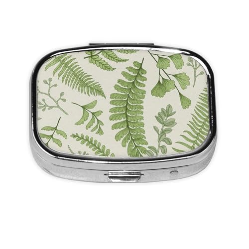 Sage Green Botanical Leaves Pill Box for Pocket Portable 2 Compartments Pill Organizer