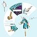 HollyHOME Sequin Unicorn Stick Horse Handcrafted Hobby Horse on a Stick with Wood Wheels Real Pony Neighing and Galloping Sounds Plush Unicorn Toy Blue 36 Inches(AA Batteries Required)