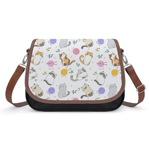 Sac à main pour femmes chat et boules en cuir imperméable
